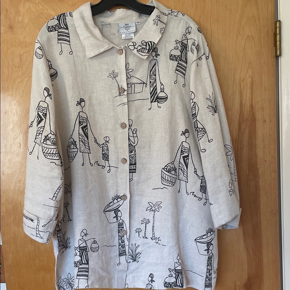 Hot Cotton By Marc Ware Linen Plus Size Button Front